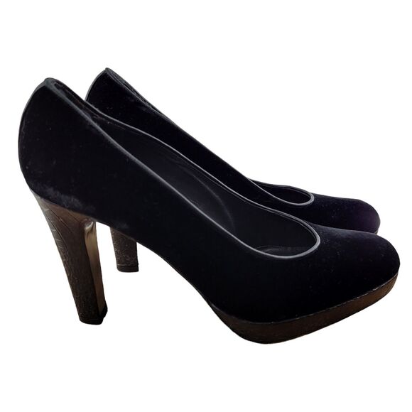 Stuart Weitzman Platform Pumps Size 8 1/2 N Black Velvet Fux Croc 4" Heel - Picture 2 of 11